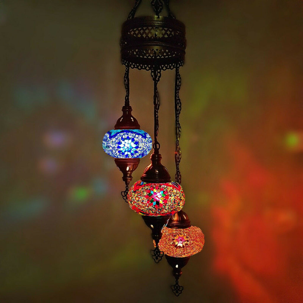 3 Ball Moroccan Turkish Style Chandelier Large Glass MIX-1