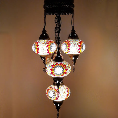 5 Ball Moroccan Turkish Style Chandelier MC2 73CM DROP - LARGE GLASS