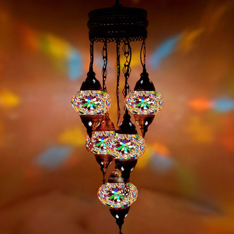 5 Ball Moroccan Turkish Style Chandelier MC4 - 73cm Drop