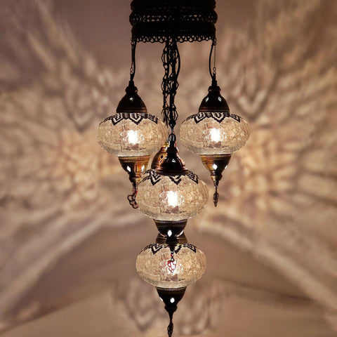 5 Ball Moroccan Turkish Style Chandelier OTO 73CM DROP - LARGE GLASS