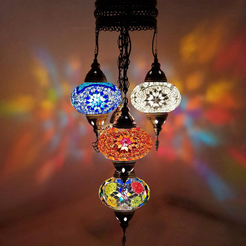 5 Ball Moroccan Turkish Style Chandelier MIX 100CM DROP - LARGE GLASS