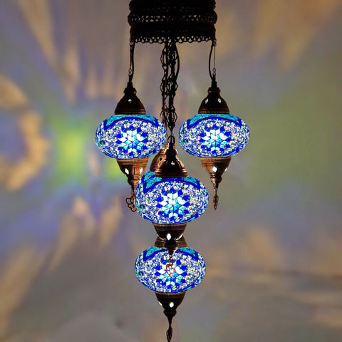 5 Ball Moroccan Turkish Style Chandelier B4 100CM DROP - LARGE GLASS