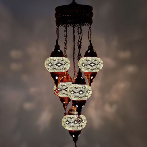 5 Ball Moroccan Turkish Style Chandelier W10 - 73cm Drop