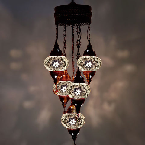 5 Ball Moroccan Turkish Style Chandelier W6 - 73cm Drop