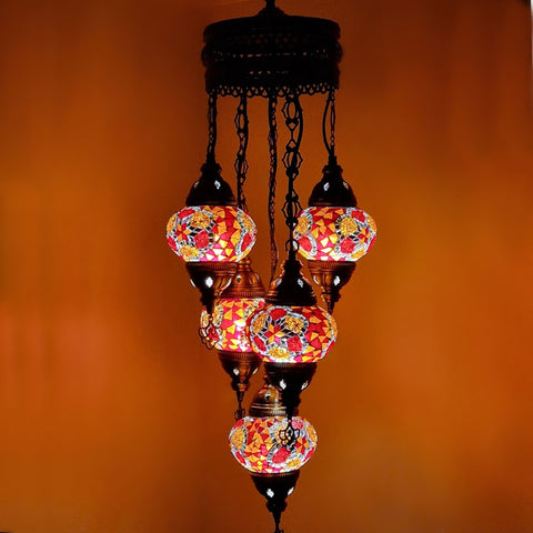 5 Ball Moroccan Turkish Style Chandelier OR9 - 100cm Drop