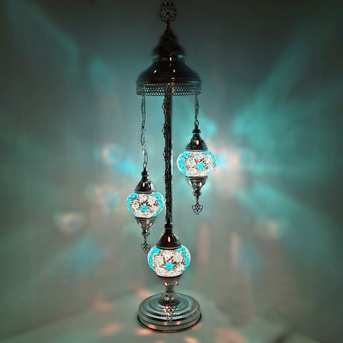 Lámpara de pie plateada estilo turco marroquí de 3 bolas S-B4A