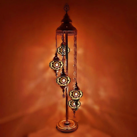 5 Ball Moroccan Turkish Style Silver Floor Lamp Large Glass SLG1