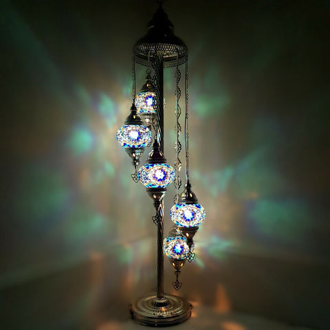 Lámpara de pie plateada de estilo turco marroquí de 5 bolas S-B4