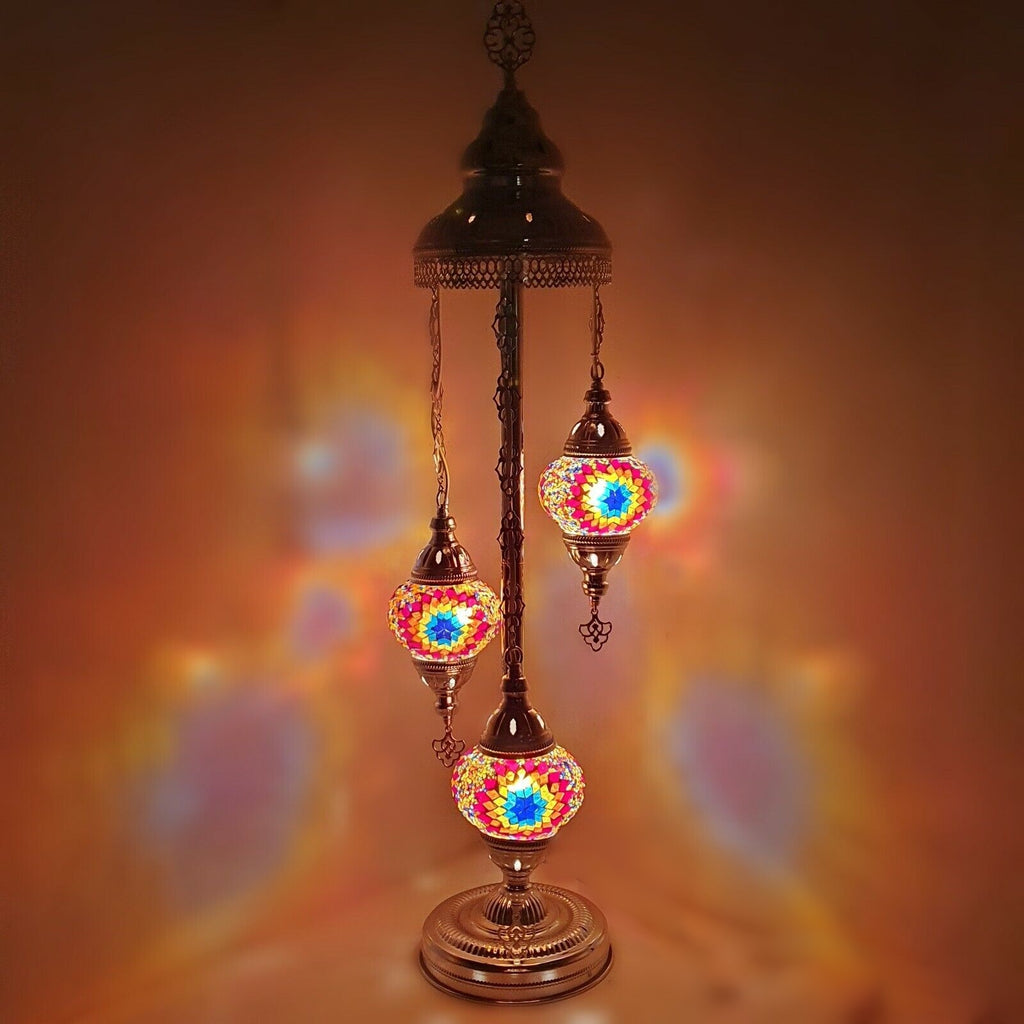 Lámpara de pie plata estilo turco marroquí de 3 bolas S-MC7