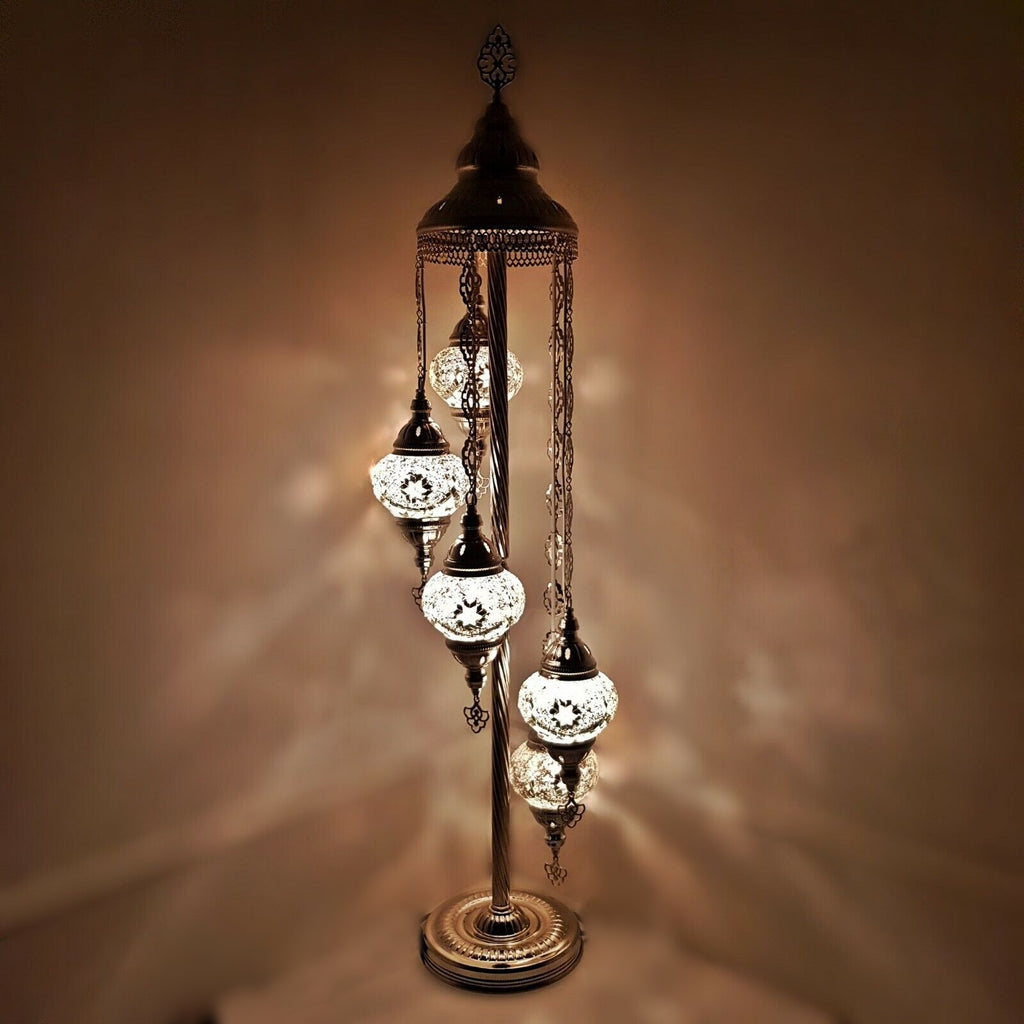 Silberne Stehlampe im marokkanischen türkischen Stil mit 5 Kugeln S-W1