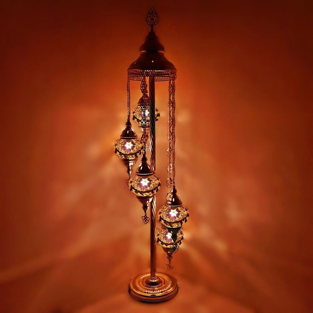 Silberne Stehlampe im marokkanischen türkischen Stil mit 5 Kugeln SGG5