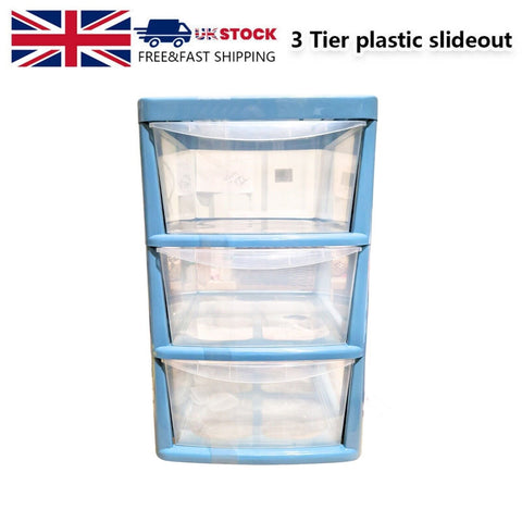 LARGE 3 PLASTIC DRAWER BLUE - TOWER UNIT TROLLEY CHEST DRAWER SCHOOL OFFICE HOME