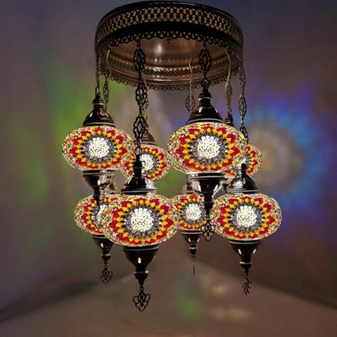 8 Ball Turkish Moroccan Style Silver Chandelier Multi colour 17cm