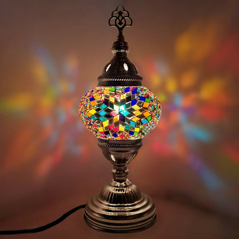 Lámpara de mesa de mosaico de plata turca marroquí