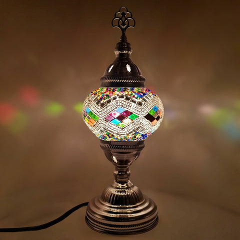 Lámpara de mesa de mosaico de plata turca marroquí