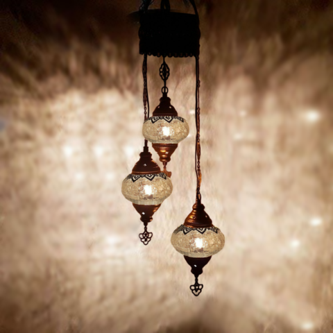 3 Ball Moroccan Turkish Style Chandelier Large Glass OTO