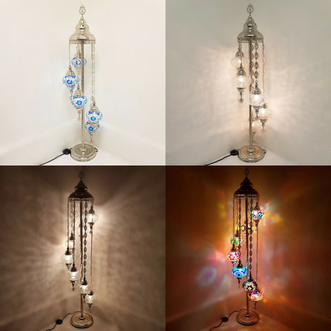 Silver 3 5 7 9 Glass Ball Turkish Moroccan Mosaic Floor Lamp Light CE and UK