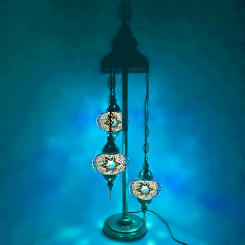 Lámpara de pie de estilo turco marroquí de 3 bolas de vidrio grande B4A