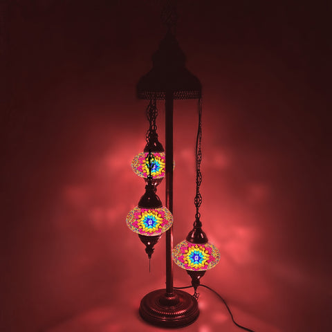Lámpara de pie de estilo turco marroquí de 3 bolas de vidrio grande MC7