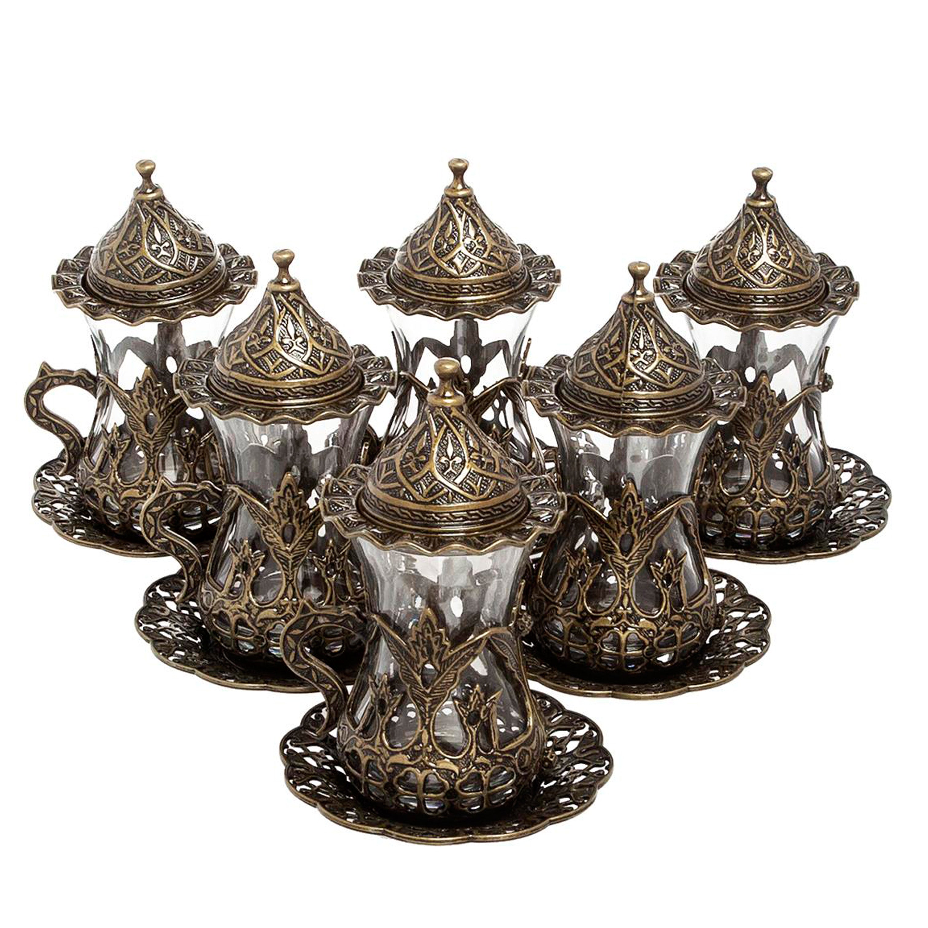 Kaffeeset: Türkisches Kaffeetassen-Set für 6 Tassen, Bronzetassen, Ori – World Home Living