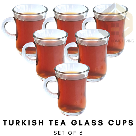 Turkish Tea Glasses 6pc Set Luxury Sturdy Design Cups Arabian Tea House LAV