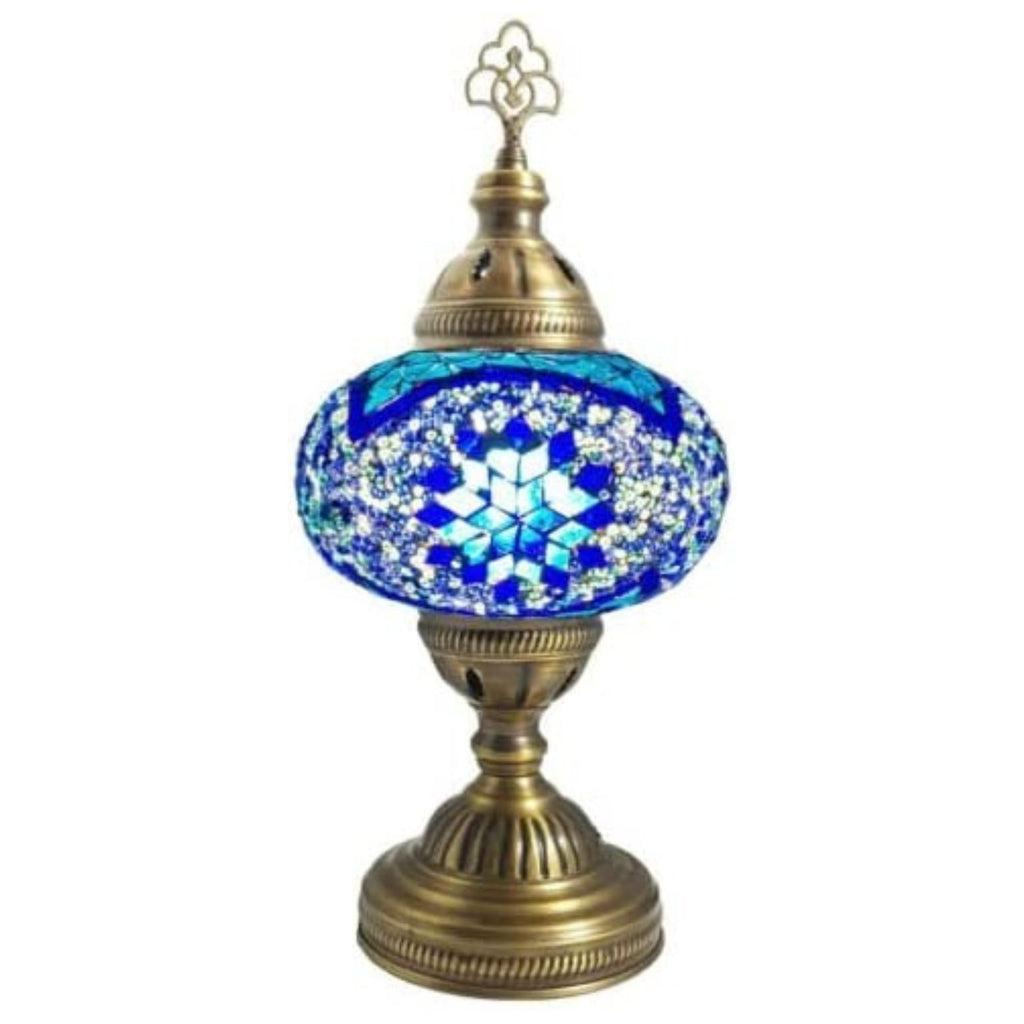 Battery Operated Mosaic Turkish  Table Lamp LARGE GLASS - BLUE