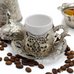 Türkische marokkanische silberfarbene Metallkeramik-Kaffeeuntertasse + 100 g Kaffeepackung