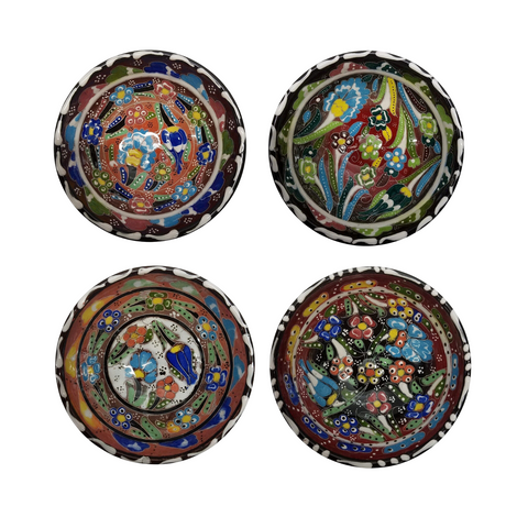 Juego de 4 cuencos turcos marroquíes pintados a mano de colores mixtos de 12 cm