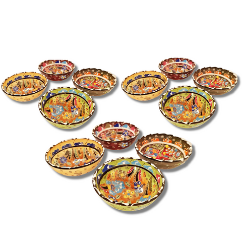 Turkish Moroccan Hand Painted Mix Colour 12cm Bowl Set of 12