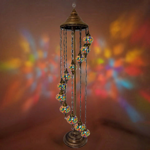 Lámpara de pie de estilo turco marroquí de 7 bolas con vidrio más grande GLA17MC1