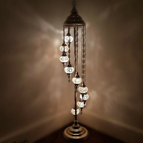 Lámpara de pie plateada de estilo turco marroquí de 9 bolas SMIXWHITE