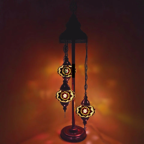 Lámpara de pie de estilo turco marroquí de 3 bolas de cristal grande G1