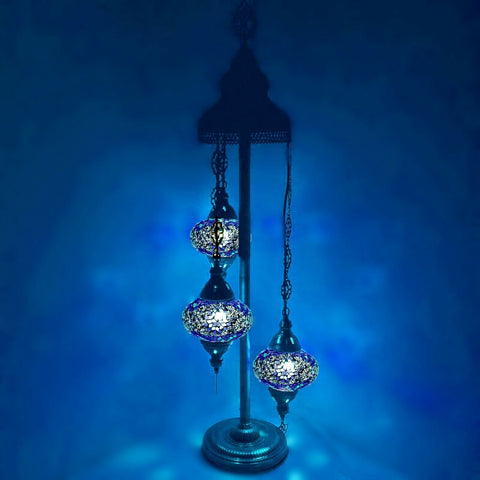 Lámpara de pie de estilo turco marroquí de 3 bolas de vidrio grande B4