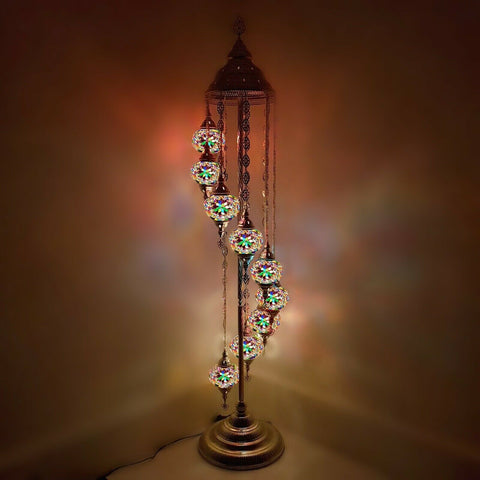 Lámpara de pie plateada estilo turco marroquí de 9 bolas SMC4