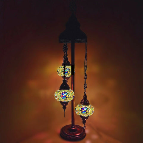 Lámpara de pie de estilo turco marroquí de 3 bolas de vidrio grande MC4
