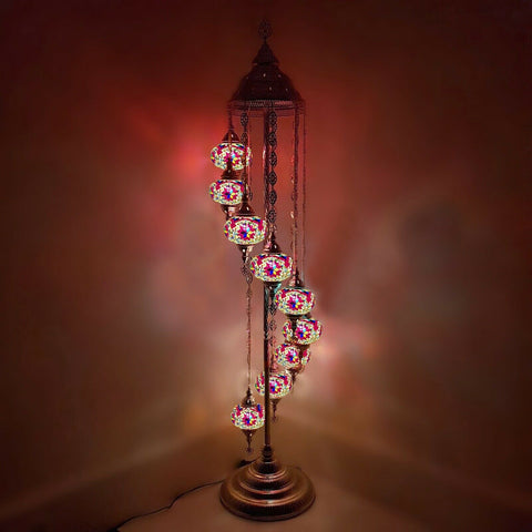 Lámpara de pie plateada de estilo turco marroquí con 9 bolas, cristal grande SLR1