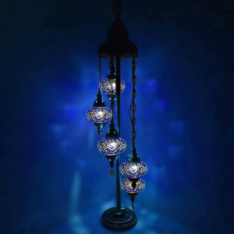 Lámpara de pie de estilo turco marroquí de 5 bolas de vidrio grande B4