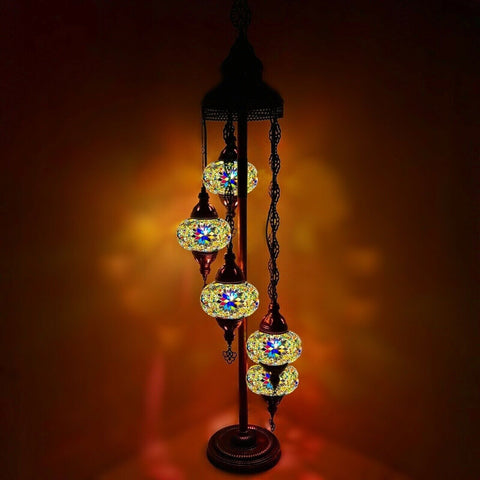 Lámpara de pie de estilo turco marroquí de 5 bolas de vidrio grande MC4