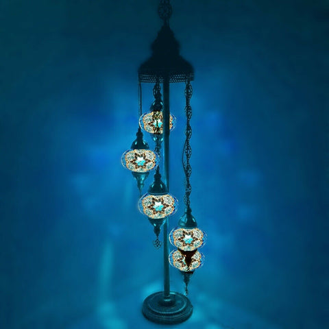 Lámpara de pie de estilo turco marroquí de 5 bolas de vidrio grande B4A