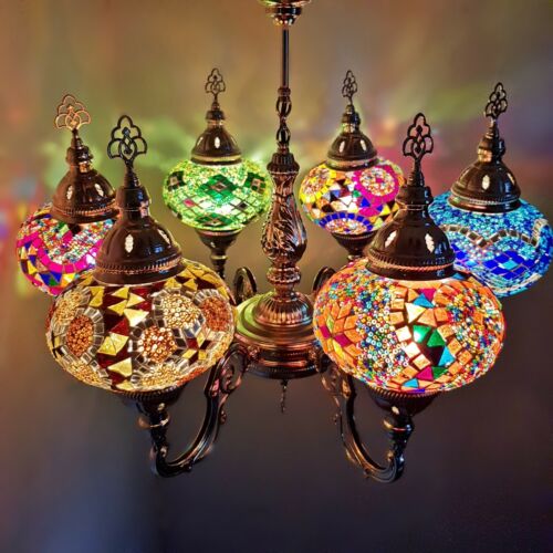 6 Ball Moroccan Turkish Style Silver Chandelier Large Glass MX