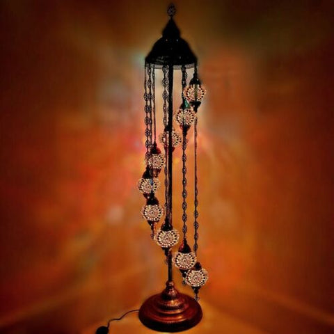 Lámpara de pie de estilo turco marroquí de 9 bolas de vidrio mediano