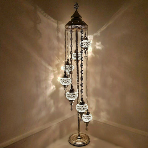 Silberne Stehlampe im marokkanischen türkischen Stil mit 7 Kugeln S-W10